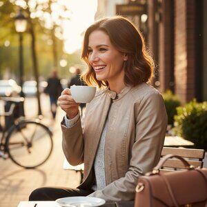 a.n.a. Faux Leather Moto Jacket Beige L Zip-Up Stylish Lightweight